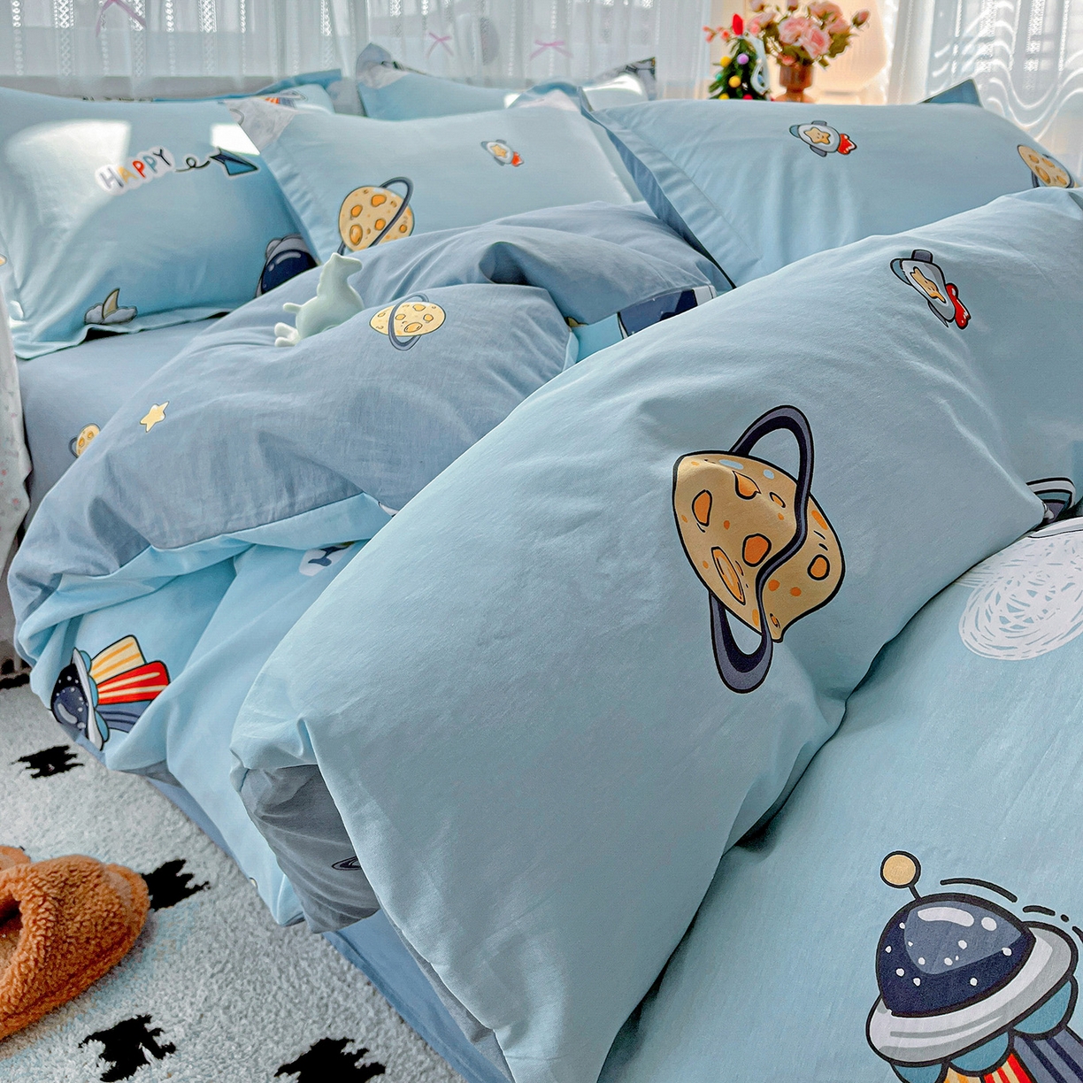 91家纺网 家纺一手货源 找家纺 依庭2025春夏新款12868全棉纯棉四件套 太空奇遇