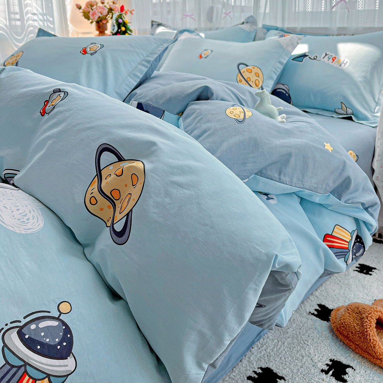 91家纺网 家纺一手货源 找家纺 依庭2025春夏新款12868全棉纯棉四件套 太空奇遇