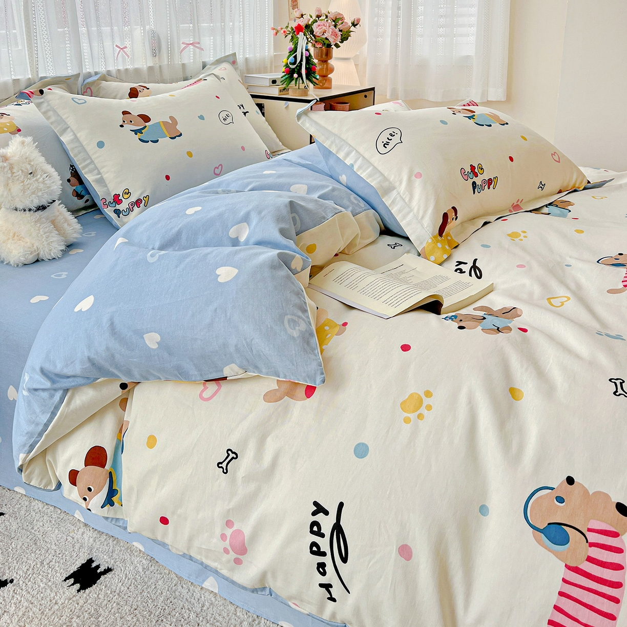 91家纺网 家纺一手货源 找家纺 依庭2025春夏新款12868全棉纯棉四件套 童趣蜜歌