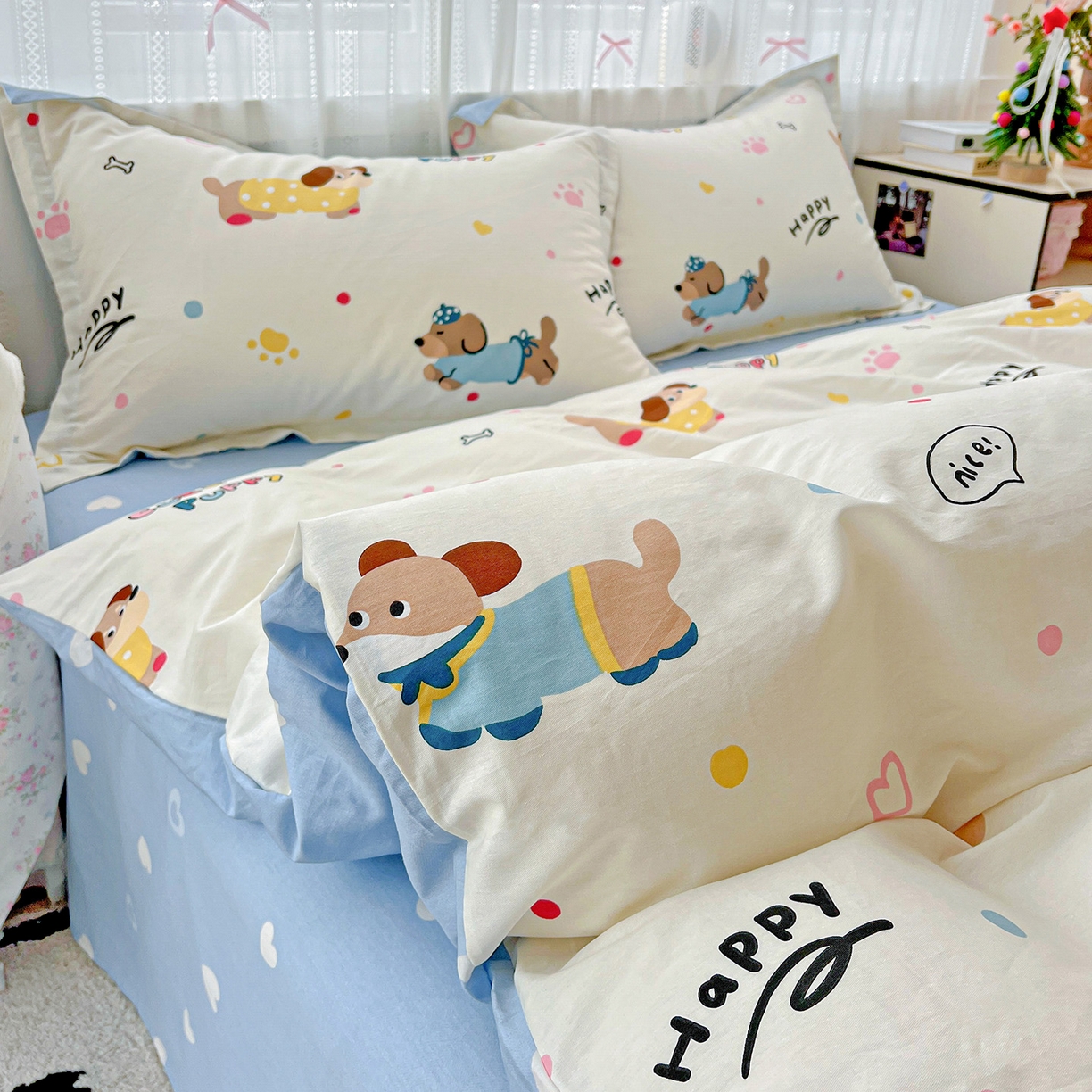 91家纺网 家纺一手货源 找家纺 依庭2025春夏新款12868全棉纯棉四件套 童趣蜜歌