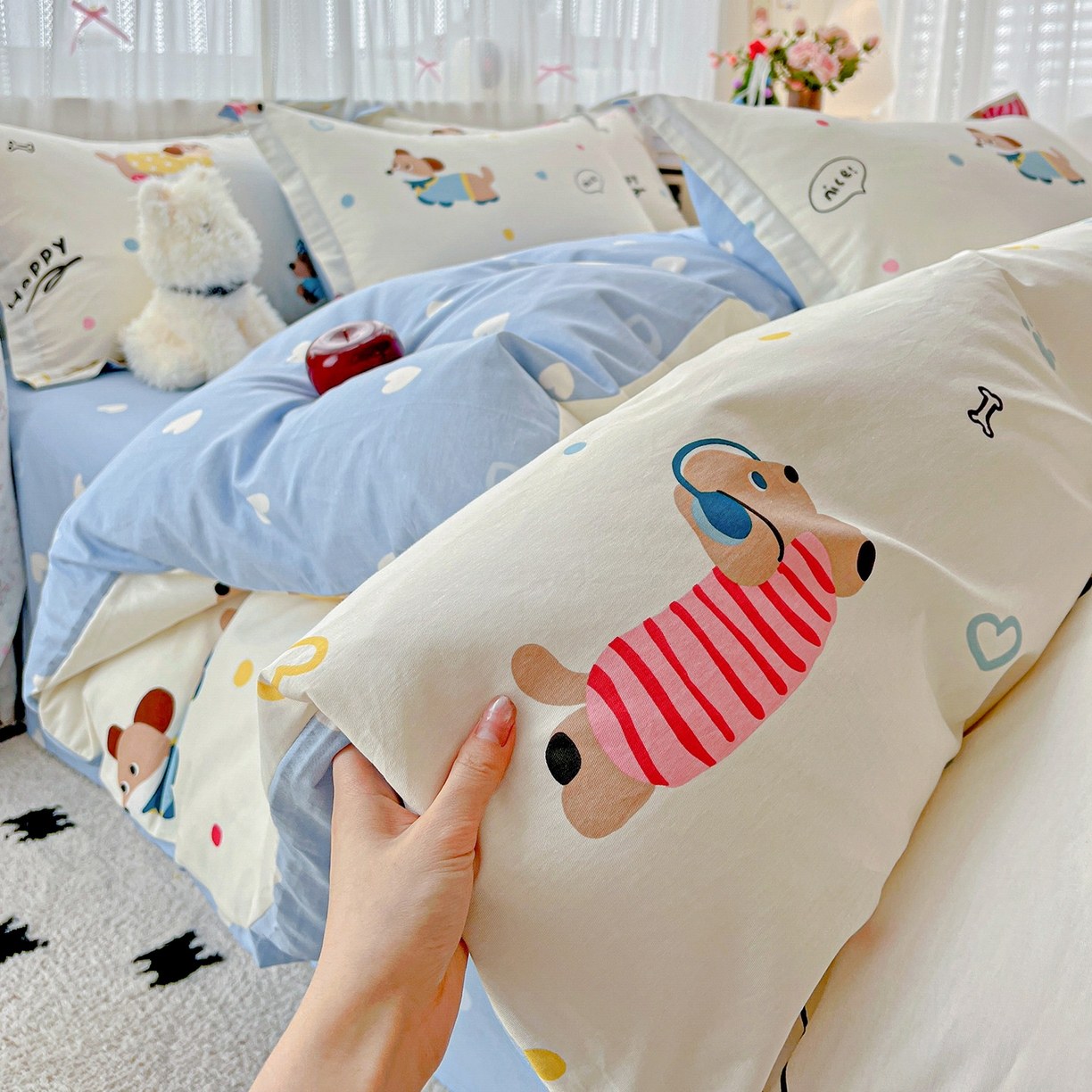 91家纺网 家纺一手货源 找家纺 依庭2025春夏新款12868全棉纯棉四件套 童趣蜜歌