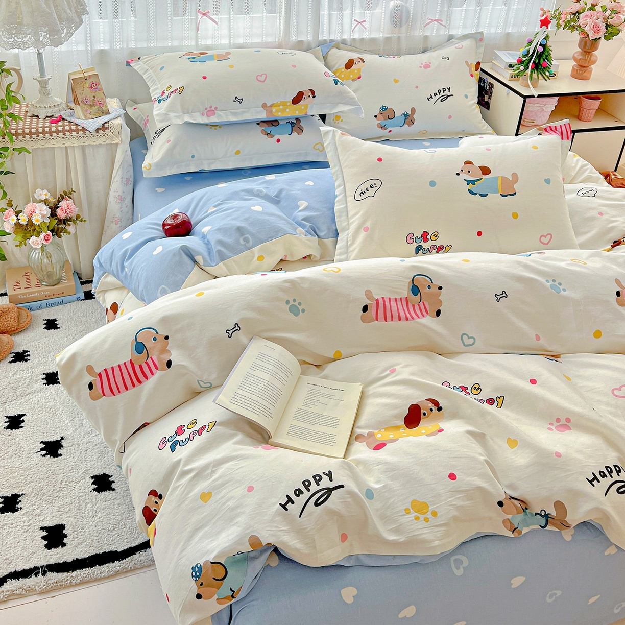 91家纺网 家纺一手货源 找家纺 依庭2025春夏新款12868全棉纯棉四件套 童趣蜜歌