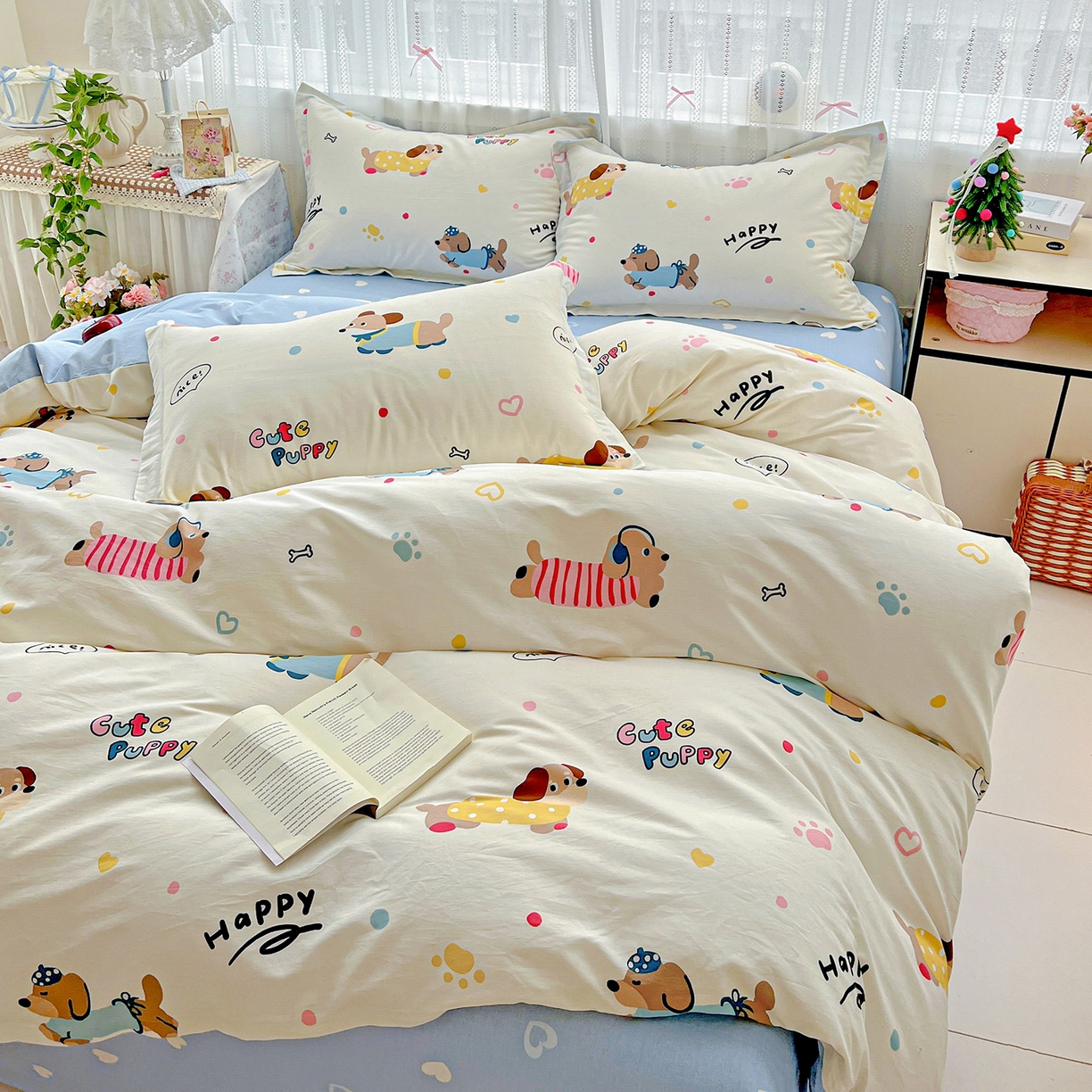 91家纺网 家纺一手货源 找家纺 依庭2025春夏新款12868全棉纯棉四件套 童趣蜜歌