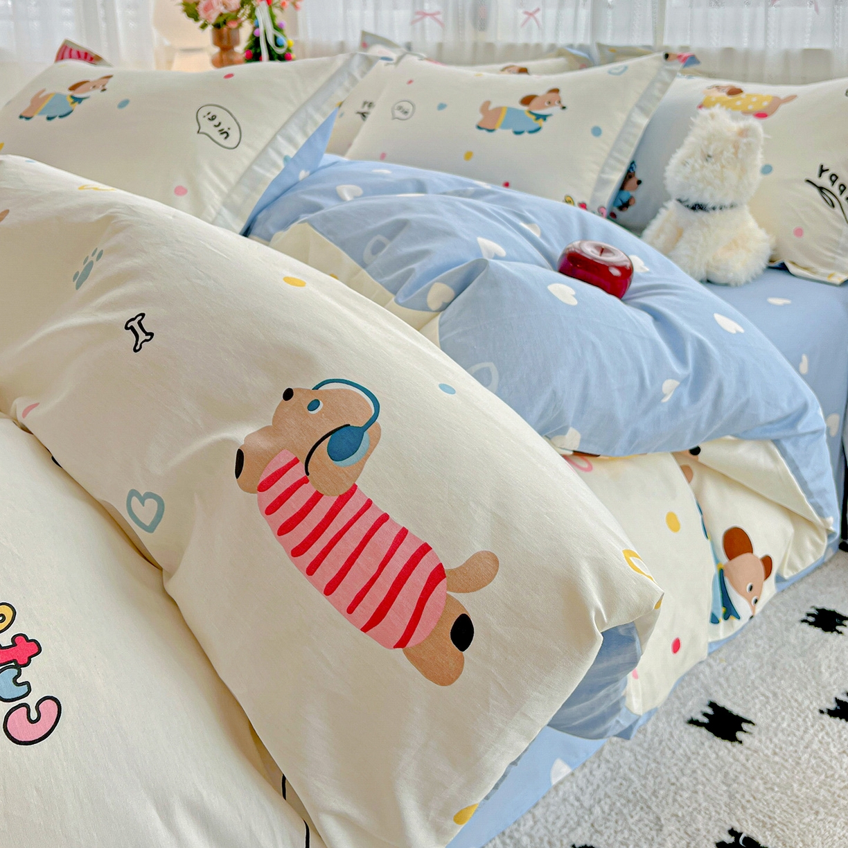 91家纺网 家纺一手货源 找家纺 依庭2025春夏新款12868全棉纯棉四件套 童趣蜜歌