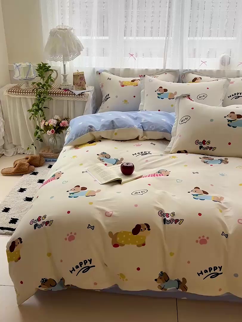 91家纺网 家纺一手货源 找家纺 依庭2025春夏新款12868全棉纯棉四件套 童趣蜜歌