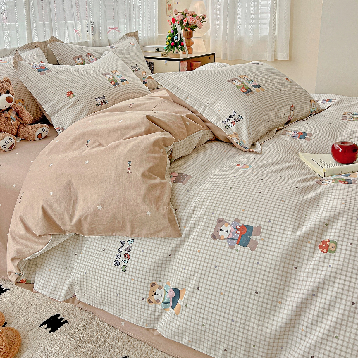 91家纺网 家纺一手货源 找家纺 依庭2025春夏新款12868全棉纯棉四件套 小熊系铃