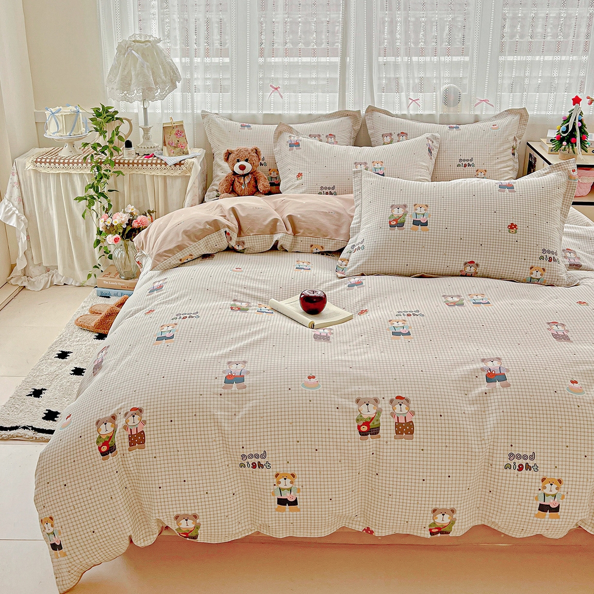 91家纺网 家纺一手货源 找家纺 依庭2025春夏新款12868全棉纯棉四件套 小熊系铃