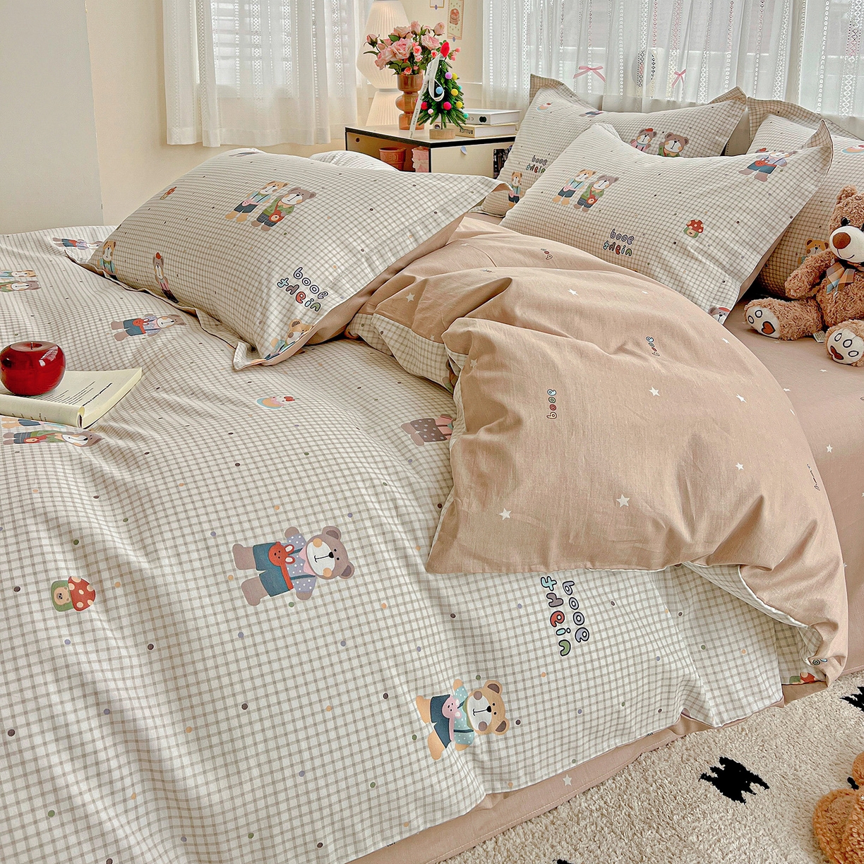 91家纺网 家纺一手货源 找家纺 依庭2025春夏新款12868全棉纯棉四件套 小熊系铃