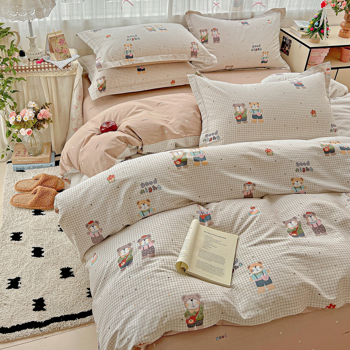 91家纺网 家纺一手货源 找家纺 依庭2025春夏新款12868全棉纯棉四件套 小熊系铃