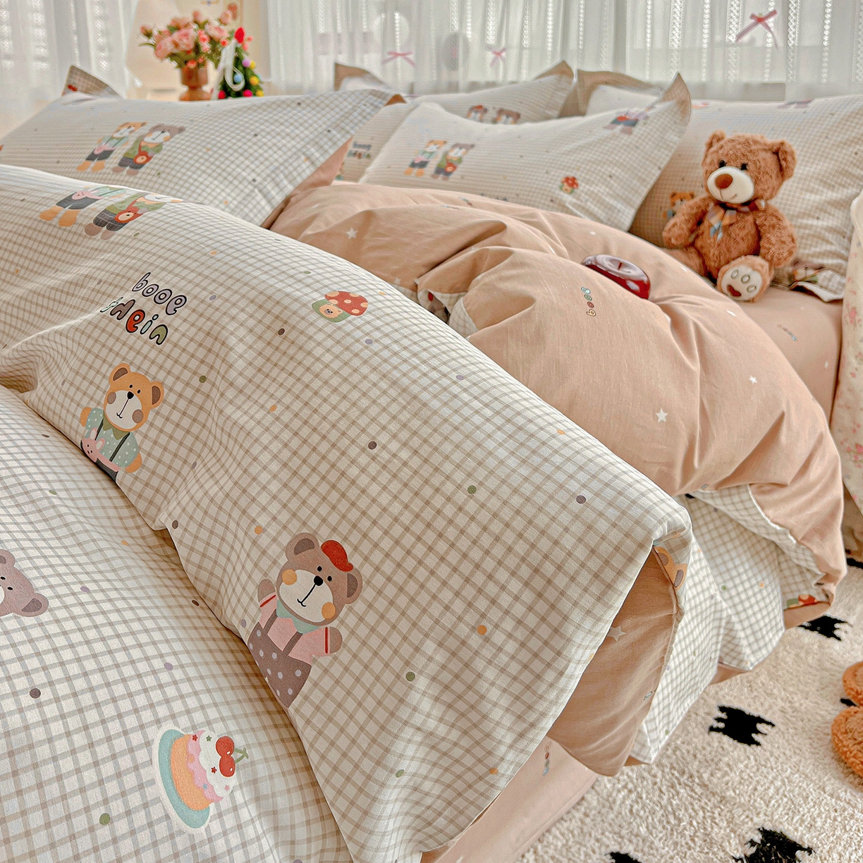 91家纺网 家纺一手货源 找家纺 依庭2025春夏新款12868全棉纯棉四件套 小熊系铃