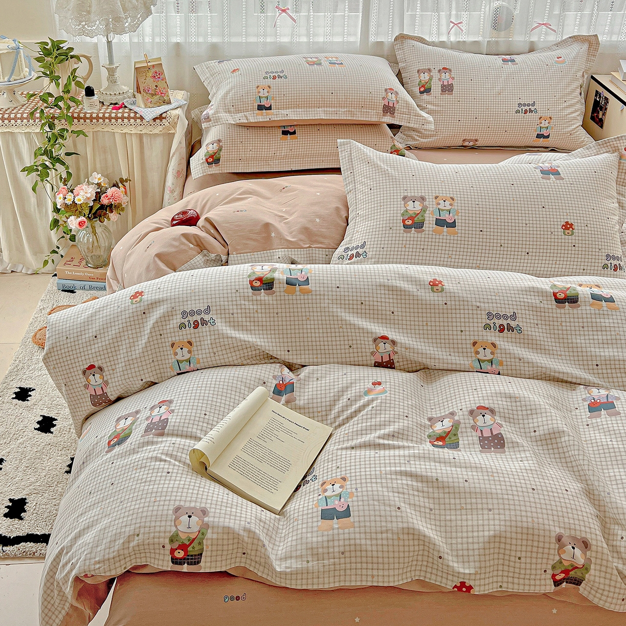 91家纺网 家纺一手货源 找家纺 依庭2025春夏新款12868全棉纯棉四件套 小熊系铃