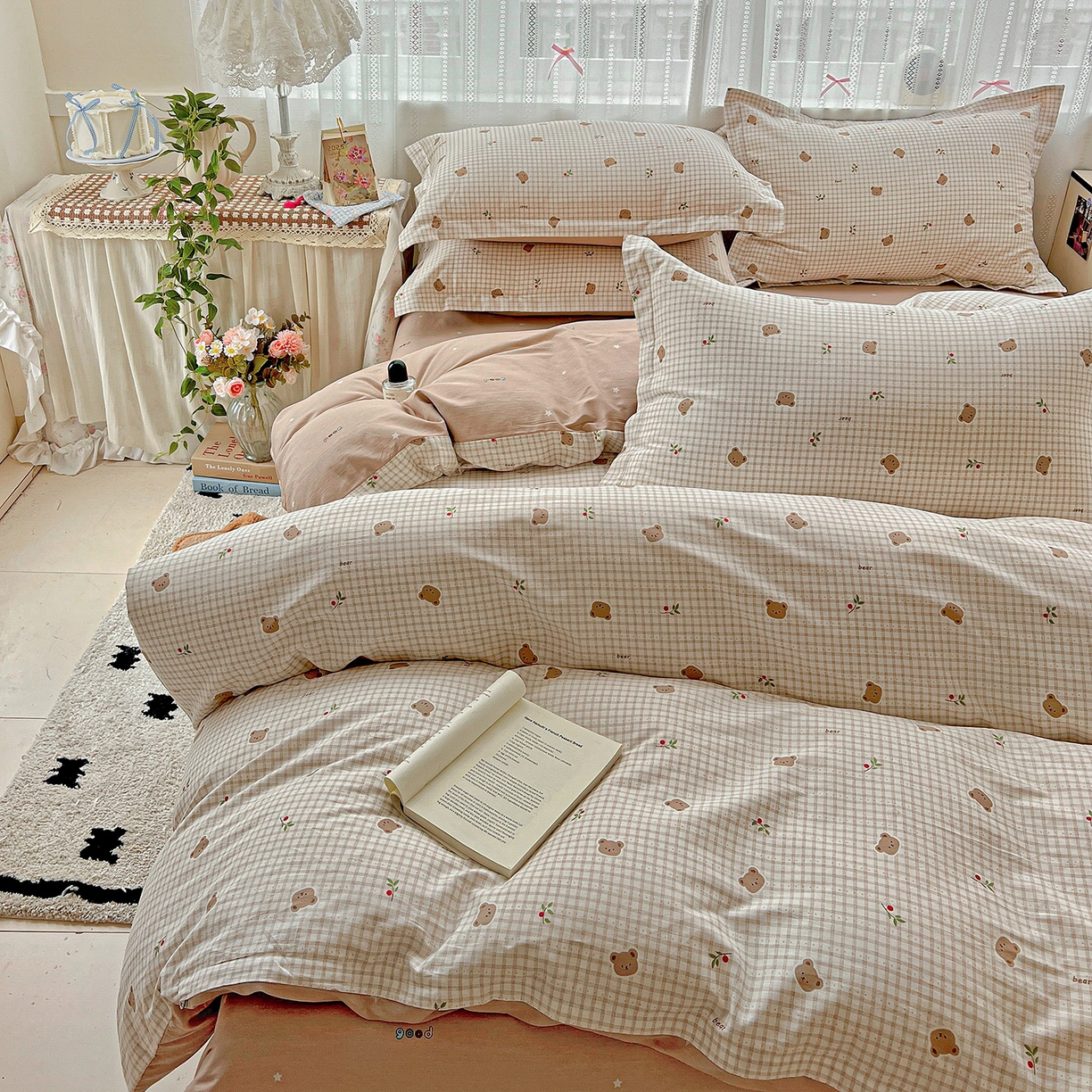 91家纺网 家纺一手货源 找家纺 依庭2025春夏新款12868全棉纯棉四件套 熊熊奶冻