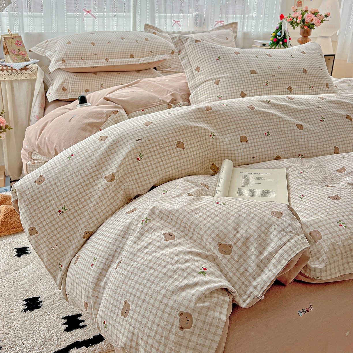 91家纺网 家纺一手货源 找家纺 依庭2025春夏新款12868全棉纯棉四件套 熊熊奶冻