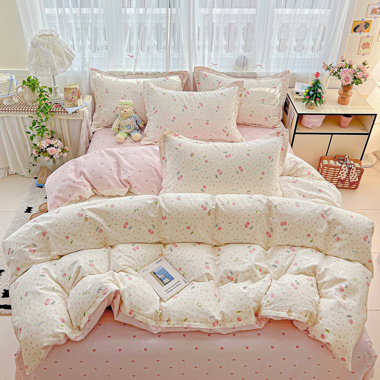 91家纺网 家纺一手货源 找家纺 依庭2025春夏新款12868全棉纯棉四件套 樱桃甜宠