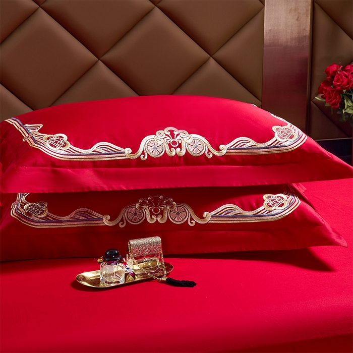 91家纺网 家纺一手货源 找家纺 （总）千禧 2023新款13372全棉跑量绣花婚庆套件多件套