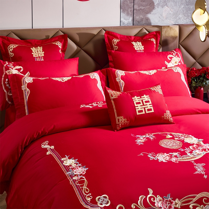 91家纺网 家纺一手货源 找家纺 （总）千禧 2023新款13372全棉跑量绣花婚庆套件多件套