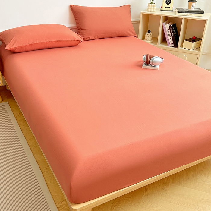 91家纺网 家纺一手货源 找家纺 卡迪熊家纺 2025新款亲肤舒适水洗m单床笠 落日橙