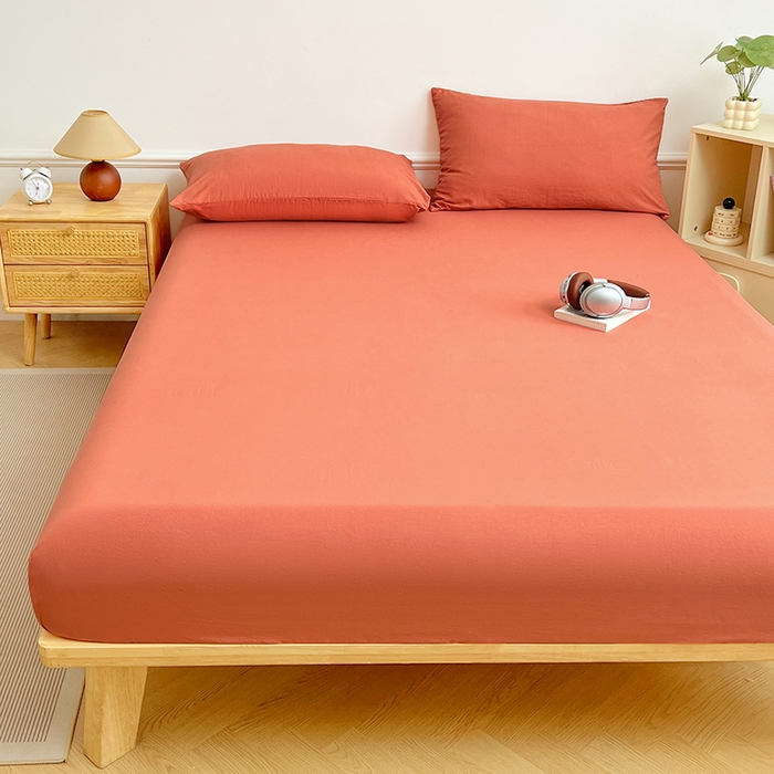 91家纺网 家纺一手货源 找家纺 卡迪熊家纺 2025新款亲肤舒适水洗m单床笠 落日橙