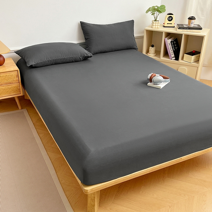 91家纺网 家纺一手货源 找家纺 卡迪熊家纺 2025新款亲肤舒适水洗m单床笠 绅士灰