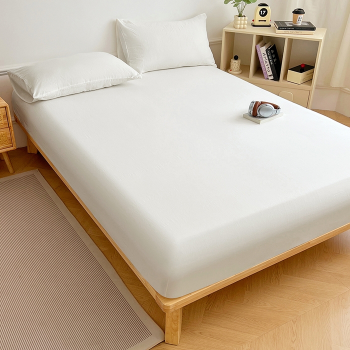 91家纺网 家纺一手货源 找家纺 卡迪熊家纺 2025新款亲肤舒适水洗m单床笠 珍珠白