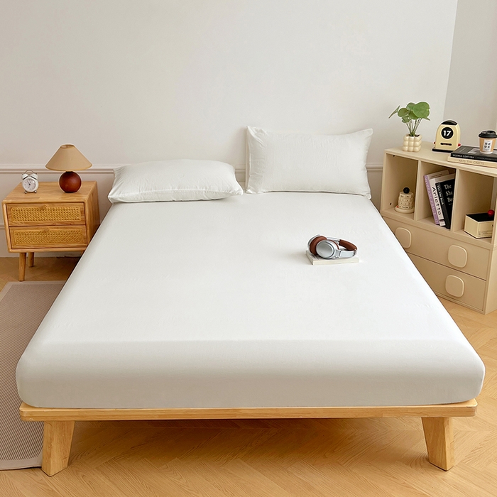 91家纺网 家纺一手货源 找家纺 卡迪熊家纺 2025新款亲肤舒适水洗m单床笠 珍珠白