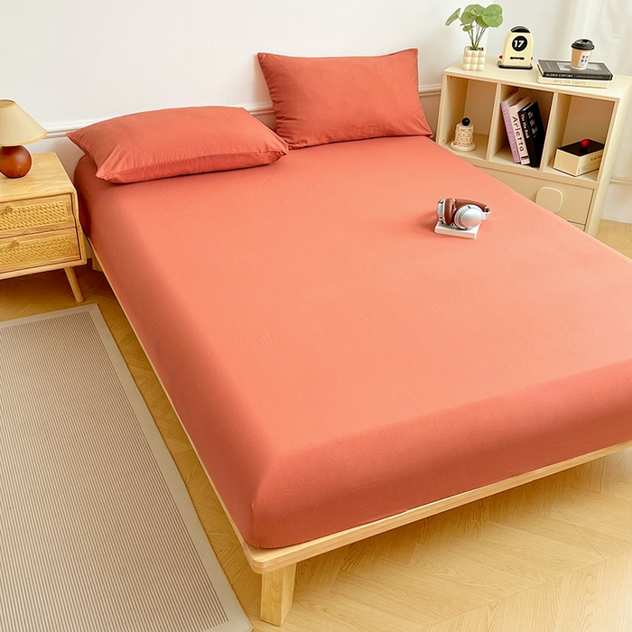 91家纺网 家纺一手货源 找家纺 卡迪熊家纺 2025新款亲肤舒适水洗m单床笠 落日橙