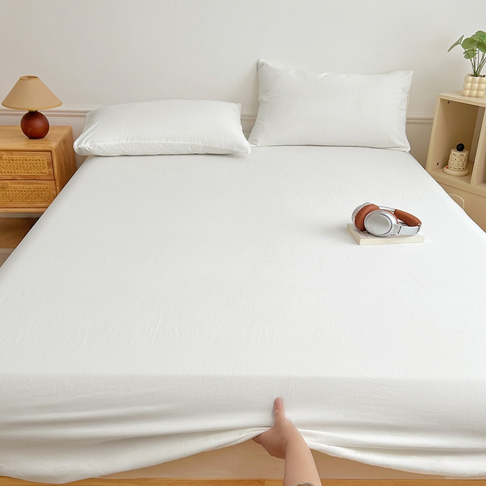 91家纺网 家纺一手货源 找家纺 卡迪熊家纺 2025新款亲肤舒适水洗m单床笠 珍珠白