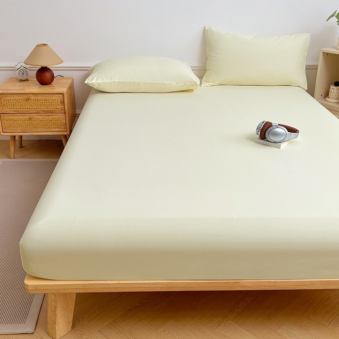 91家纺网 家纺一手货源 找家纺 卡迪熊家纺 2025新款亲肤舒适水洗m单床笠 奶黄