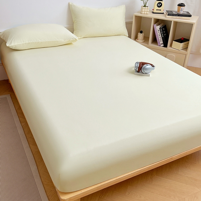 91家纺网 家纺一手货源 找家纺 卡迪熊家纺 2025新款亲肤舒适水洗m单床笠 奶黄