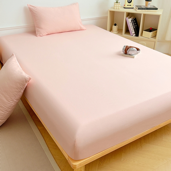 91家纺网 家纺一手货源 找家纺 卡迪熊家纺 2025新款亲肤舒适水洗m单床笠 樱花粉