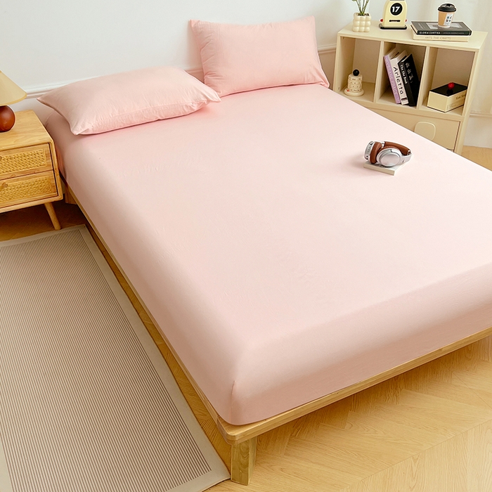 91家纺网 家纺一手货源 找家纺 卡迪熊家纺 2025新款亲肤舒适水洗m单床笠 樱花粉