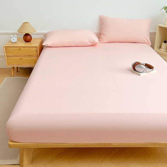 91家纺网 家纺一手货源 找家纺 卡迪熊家纺 2025新款亲肤舒适水洗m单床笠 樱花粉