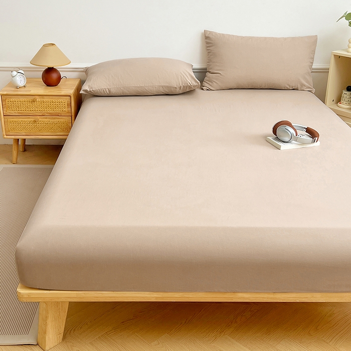 91家纺网 家纺一手货源 找家纺 卡迪熊家纺 2025新款亲肤舒适水洗m单床笠 卡其