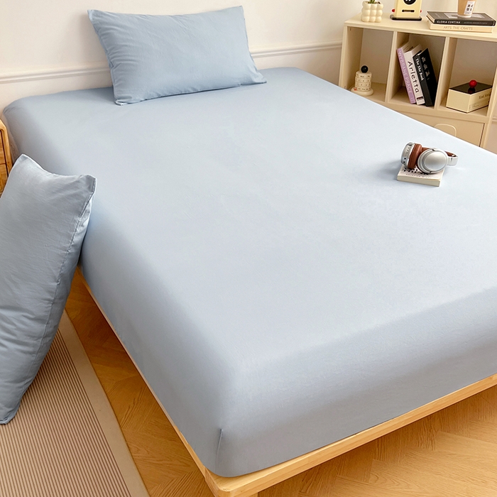 91家纺网 家纺一手货源 找家纺 卡迪熊家纺 2025新款亲肤舒适水洗m单床笠 天空蓝