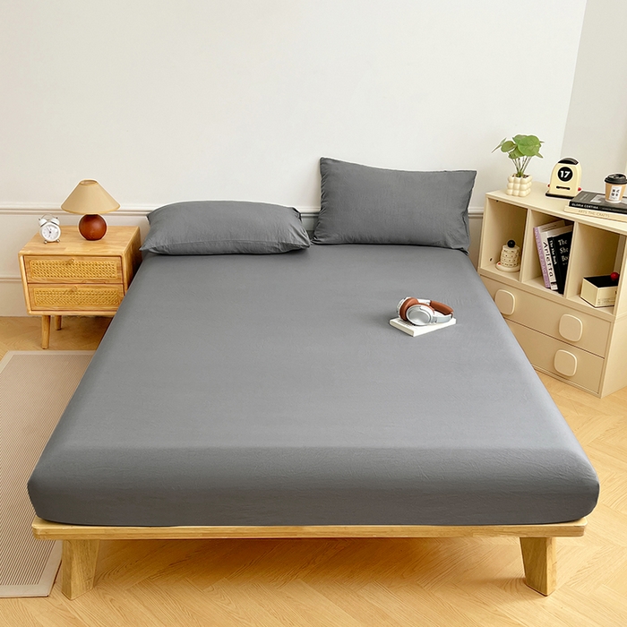 91家纺网 家纺一手货源 找家纺 卡迪熊家纺 2025新款亲肤舒适水洗m单床笠 银优灰