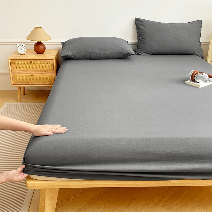 91家纺网 家纺一手货源 找家纺 卡迪熊家纺 2025新款亲肤舒适水洗m单床笠 银优灰