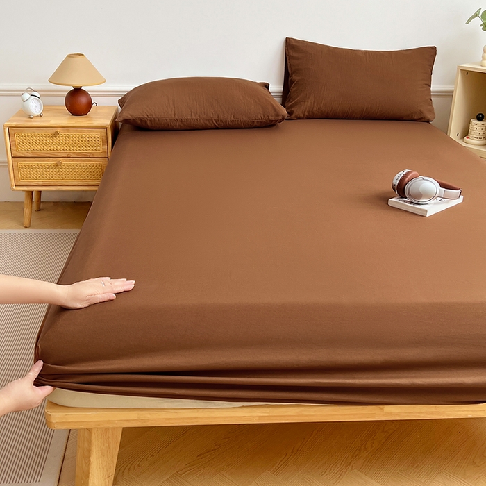 91家纺网 家纺一手货源 找家纺 卡迪熊家纺 2025新款亲肤舒适水洗m单床笠 咖啡