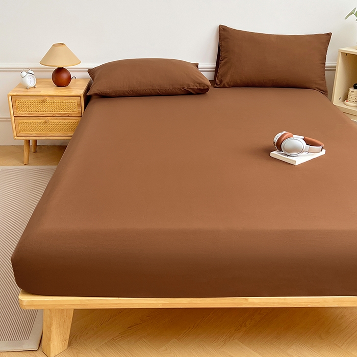 91家纺网 家纺一手货源 找家纺 卡迪熊家纺 2025新款亲肤舒适水洗m单床笠 咖啡