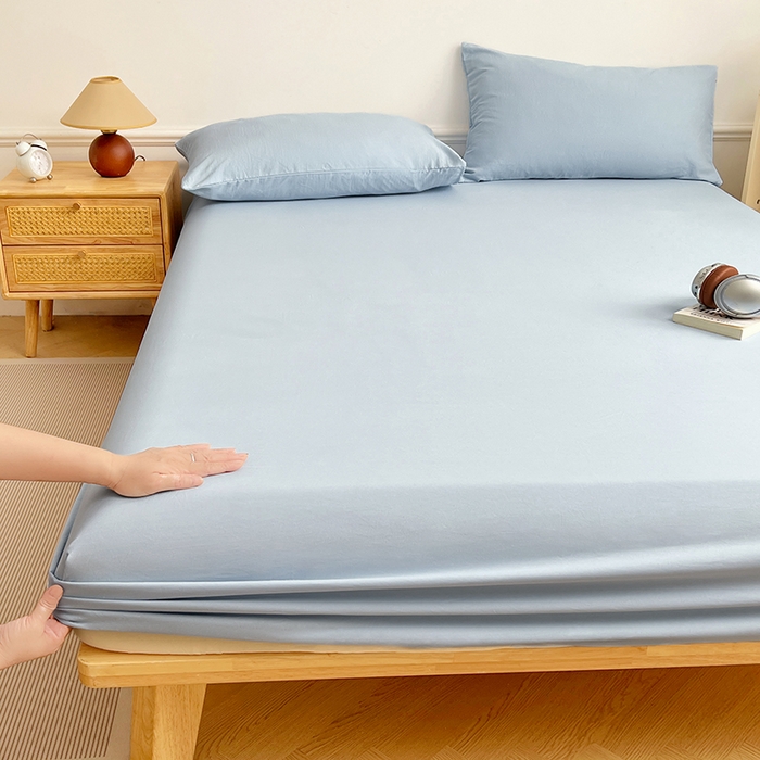 91家纺网 家纺一手货源 找家纺 卡迪熊家纺 2025新款亲肤舒适水洗m单床笠 天空蓝