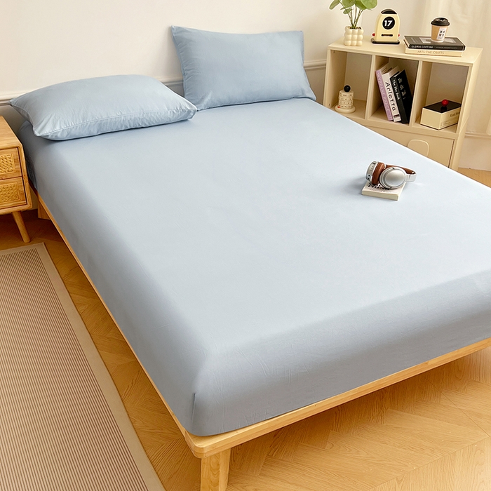 91家纺网 家纺一手货源 找家纺 卡迪熊家纺 2025新款亲肤舒适水洗m单床笠 天空蓝