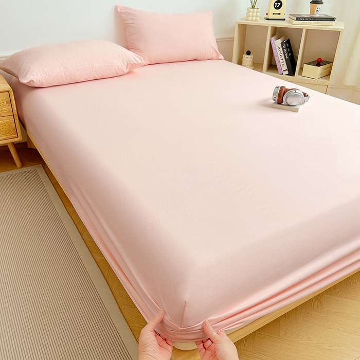 91家纺网 家纺一手货源 找家纺 彩韵家纺 2025新款亲肤舒适水洗m单床笠 樱花粉