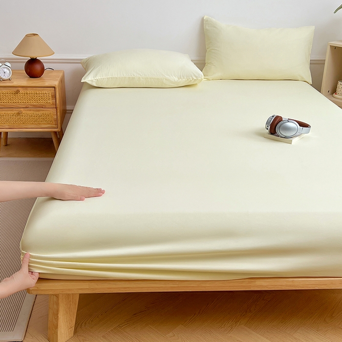 91家纺网 家纺一手货源 找家纺 彩韵家纺 2025新款亲肤舒适水洗m单床笠 奶黄