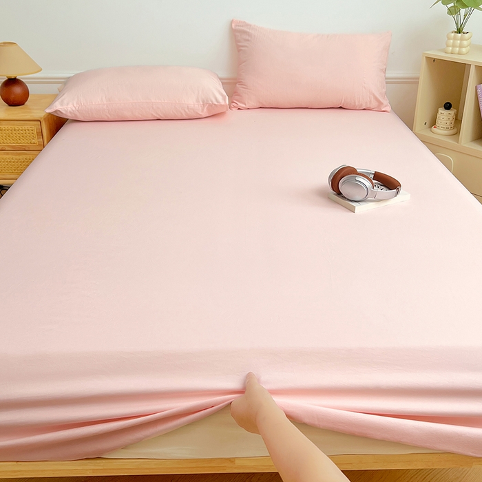 91家纺网 家纺一手货源 找家纺 彩韵家纺 2025新款亲肤舒适水洗m单床笠 樱花粉