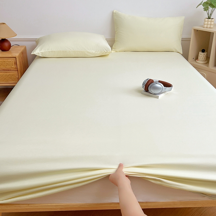 91家纺网 家纺一手货源 找家纺 彩韵家纺 2025新款亲肤舒适水洗m单床笠 奶黄