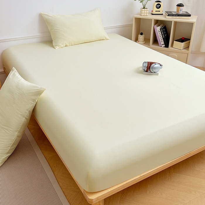 91家纺网 家纺一手货源 找家纺 彩韵家纺 2025新款亲肤舒适水洗m单床笠 奶黄