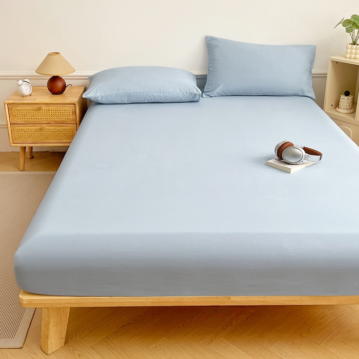 91家纺网 家纺一手货源 找家纺 彩韵家纺 2025新款亲肤舒适水洗m单床笠 天空蓝