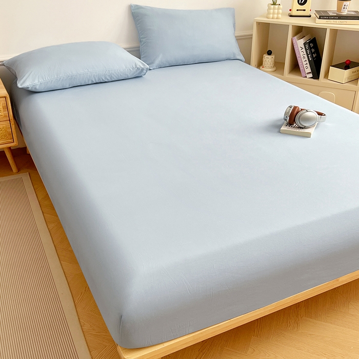 91家纺网 家纺一手货源 找家纺 彩韵家纺 2025新款亲肤舒适水洗m单床笠 天空蓝