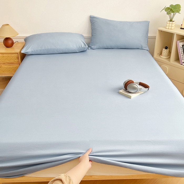 91家纺网 家纺一手货源 找家纺 彩韵家纺 2025新款亲肤舒适水洗m单床笠 天空蓝