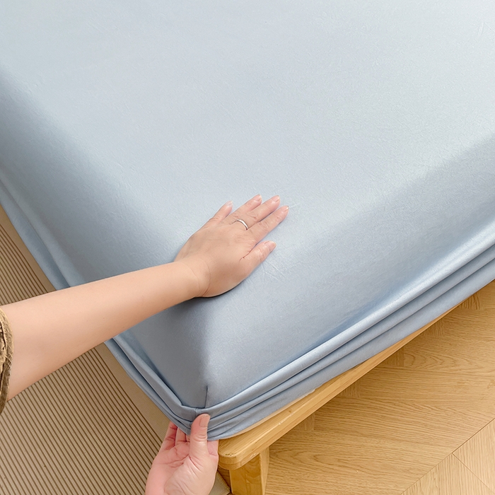 91家纺网 家纺一手货源 找家纺 彩韵家纺 2025新款亲肤舒适水洗m单床笠 天空蓝