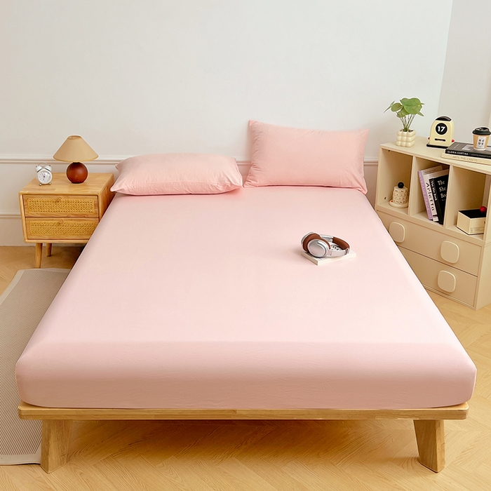 91家纺网 家纺一手货源 找家纺 彩韵家纺 2025新款亲肤舒适水洗m单床笠 樱花粉